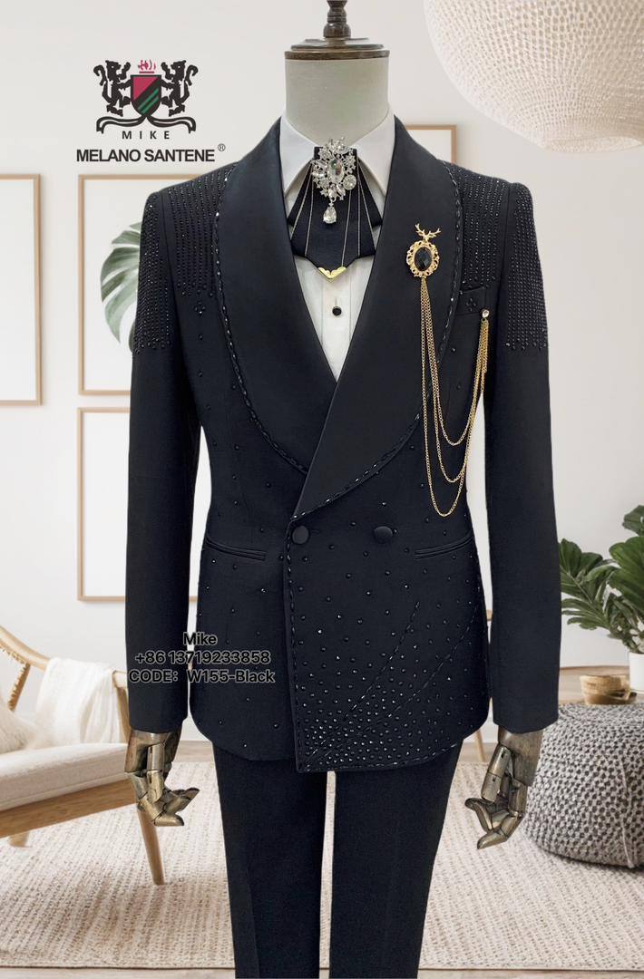 Black crystal double-breasted MELANO-SANTENE suit